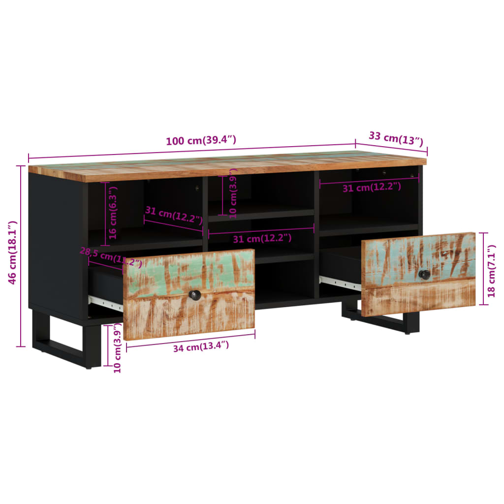 Tv-meubel 100x33x46 cm massief hout gerecycled en bewerkt hout
