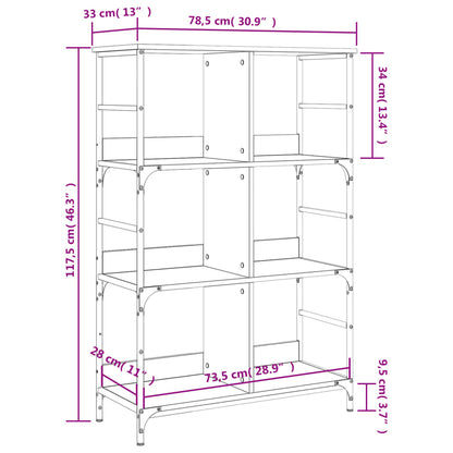 Boekenrek 78,5x33x117,5 cm bewerkt hout bruin eikenkleur