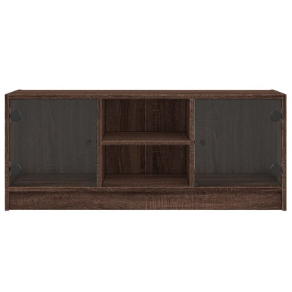 Tv-meubel met glazen deuren 102x37x42 cm bruin eikenkleur