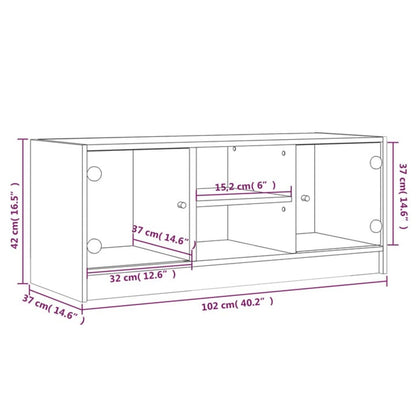 Tv-meubel met glazen deuren 102x37x42 cm bruin eikenkleur