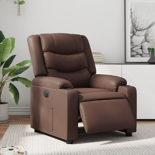 Fauteuil verstelbaar elektrisch kunstleer bruin