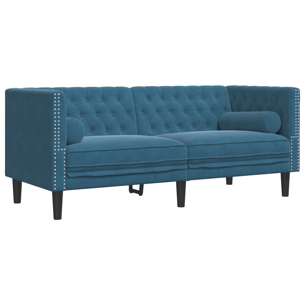 Tweezitsbank Chesterfield-stijl en bolsters fluweel blauw