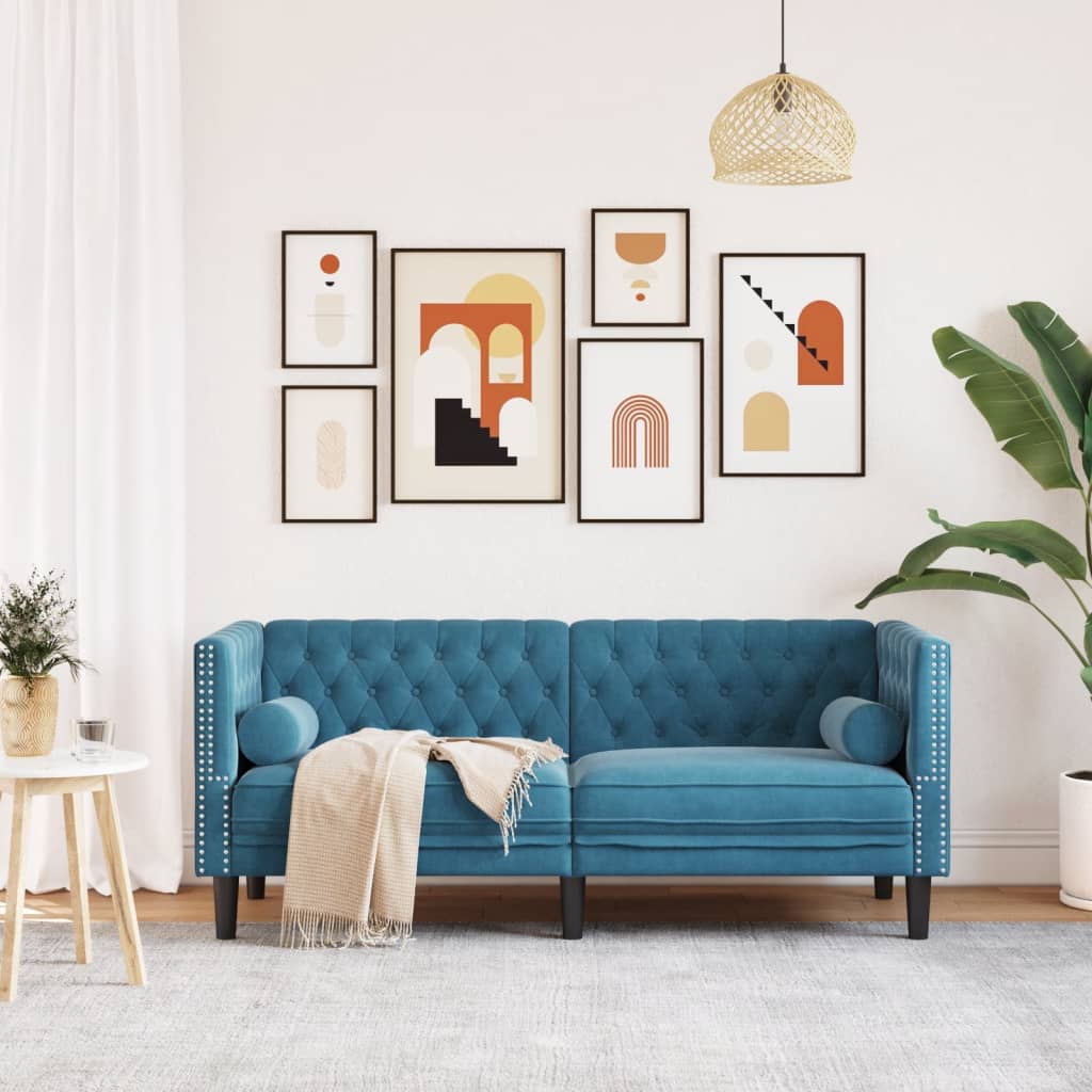 Tweezitsbank Chesterfield-stijl en bolsters fluweel blauw
