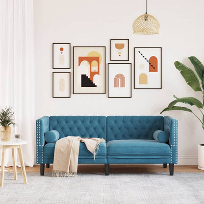 Tweezitsbank Chesterfield-stijl en bolsters fluweel blauw