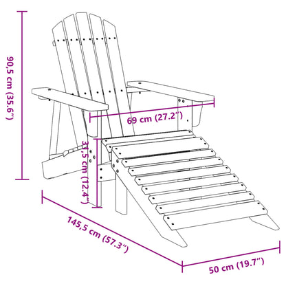 Stoel Adirondack met voetenbank massief vurenhout blauw