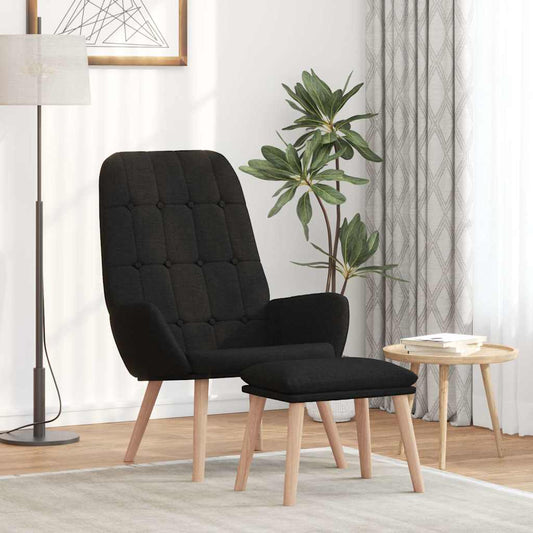Relaxstoel met voetenbank stof zwart