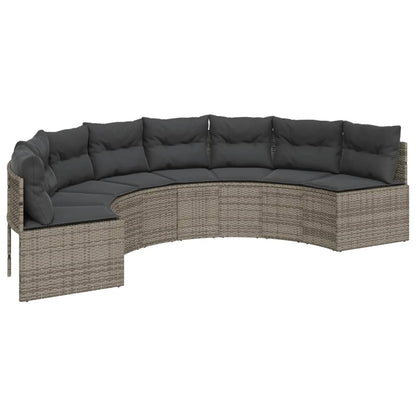 Tuinbank met kussens halfrond poly rattan grijs