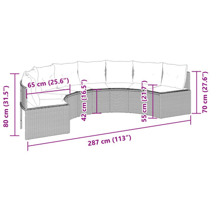 Tuinbank met kussens halfrond poly rattan grijs