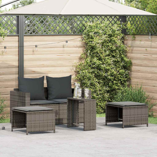 5-delige Tuinbankstel met kussens stapelbaar poly rattan grijs