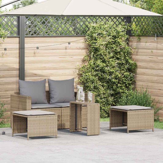 5-delige Tuinbankstel met kussens stapelbaar beige poly rattan