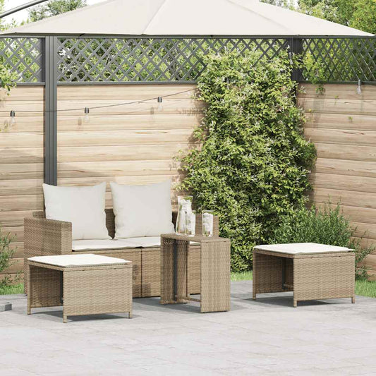 5-delige Tuinbankstel met kussens stapelbaar beige poly rattan